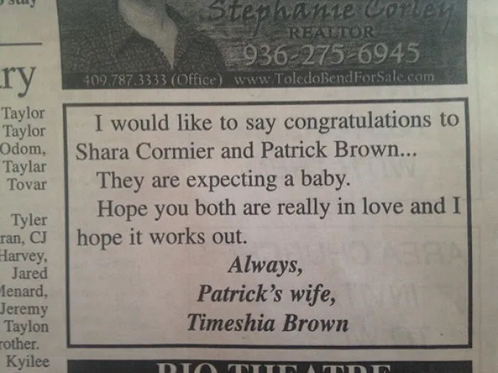 Best Wishes To You, Her, & Your Baby. Love, Your Wife
