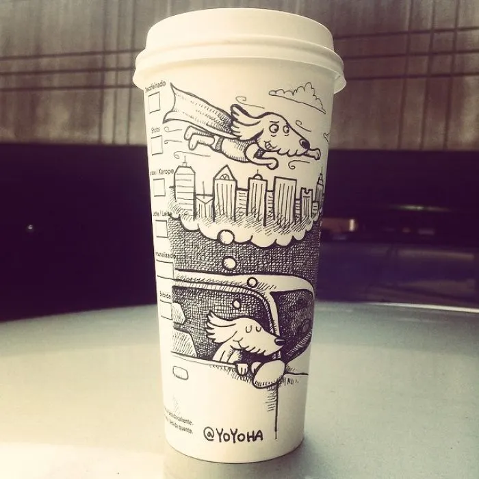 I Got Bored By Blank Coffee Cups, So I Started Drawing Comics On Them