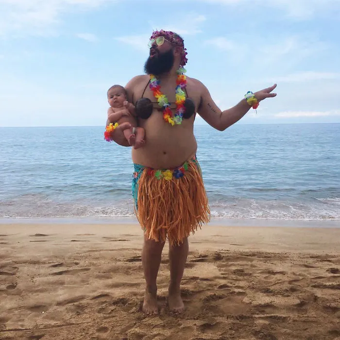 Father Dressing Up With His Baby Daughter In Costumes