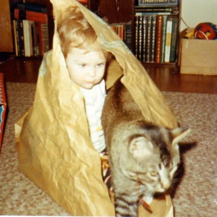 Baby Me With First Cat-hanging Out In Paper Bags, Circa 1969.