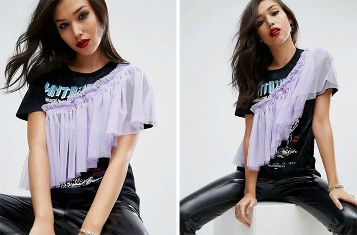 T-shirt With Washed Band Print And Exaggerated Ruffle