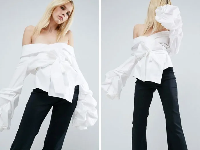 White Off Shoulder Wrap Shirt