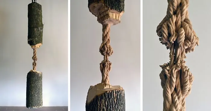 Giant Tree Trunk Carved Down To Frayed Rope By Maskull Lasserre