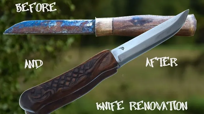 Rusty Knife Restoration Into Shiny One With Carved Handle