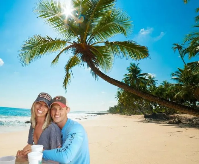 Couple Asks Internet To Photoshop Out Shirtless Guy From Engagement Photo, Regrets It Immediately
