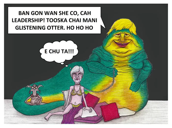 Scottish Cartoonist Mocks The Tory Government But Asks Star Wars Fans If They Can Translate What They Are Both Saying?