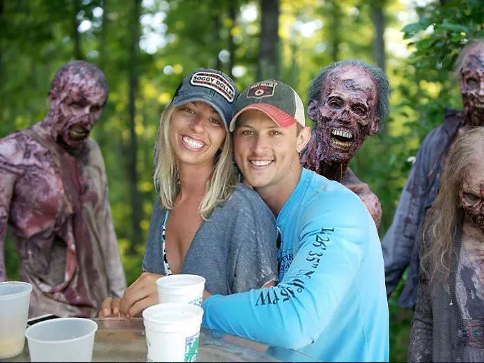 Couple Asks Internet To Photoshop Out Shirtless Guy From Engagement Photo, Regrets It Immediately