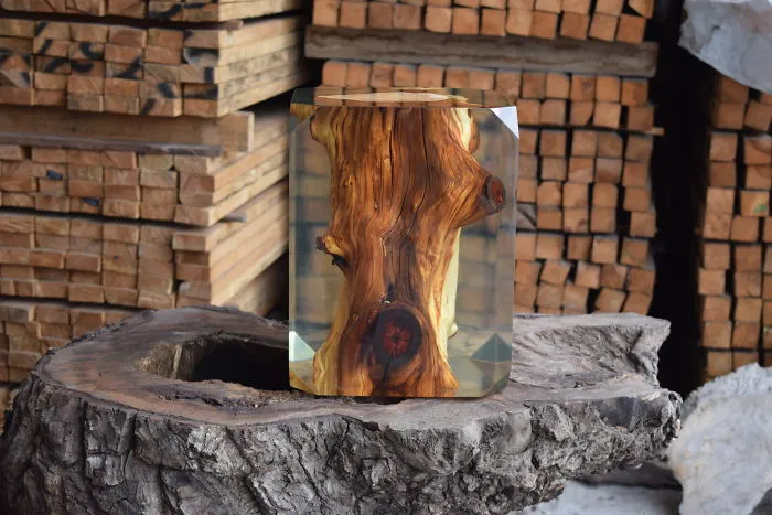 I Made This Resin Cube From Apricot Stump