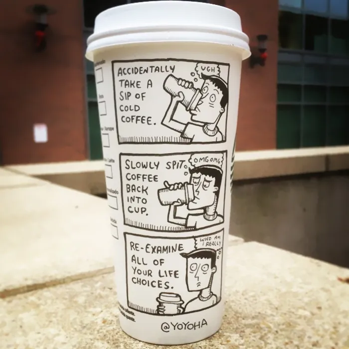 I Got Bored By Blank Coffee Cups, So I Started Drawing Comics On Them