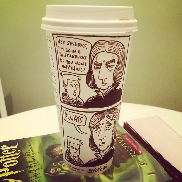 I Got Bored By Blank Coffee Cups, So I Started Drawing Comics On Them