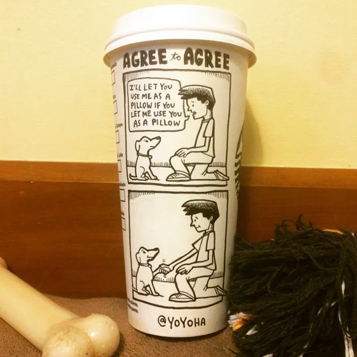 I Got Bored By Blank Coffee Cups, So I Started Drawing Comics On Them
