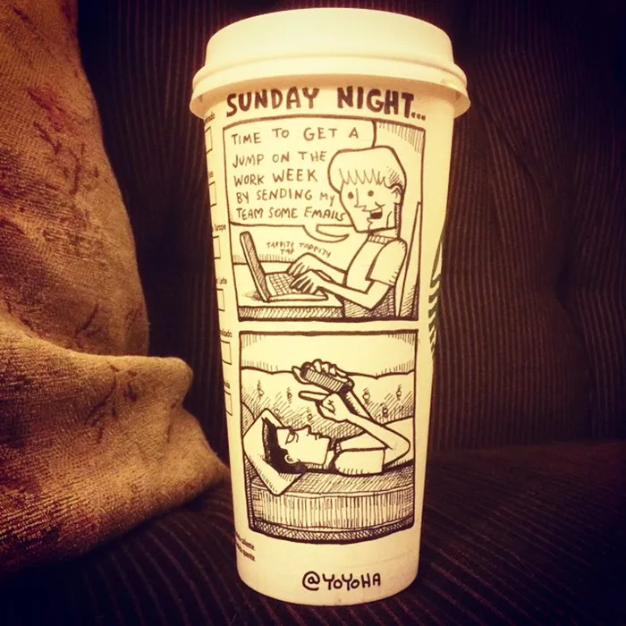 I Got Bored By Blank Coffee Cups, So I Started Drawing Comics On Them