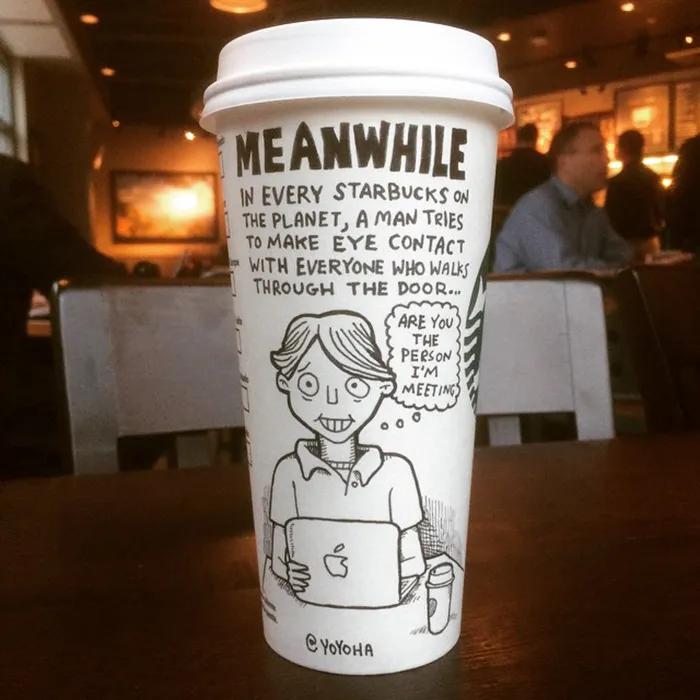 I Got Bored By Blank Coffee Cups, So I Started Drawing Comics On Them