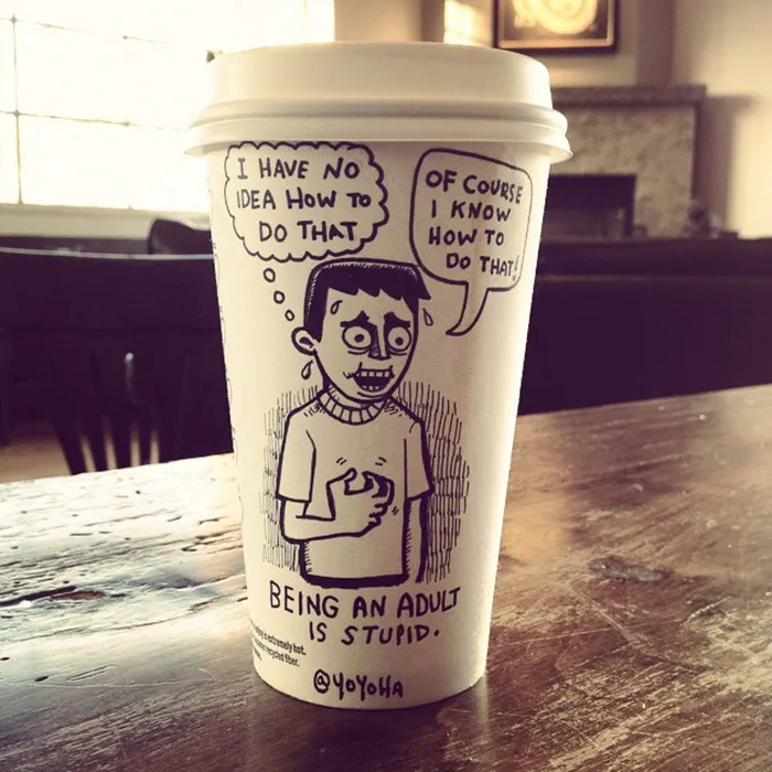 I Got Bored By Blank Coffee Cups, So I Started Drawing Comics On Them