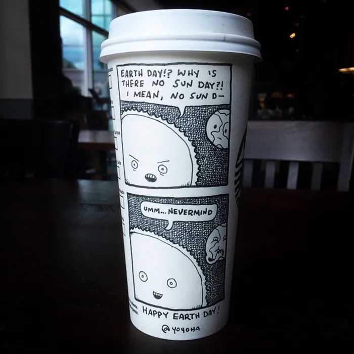 I Got Bored By Blank Coffee Cups, So I Started Drawing Comics On Them