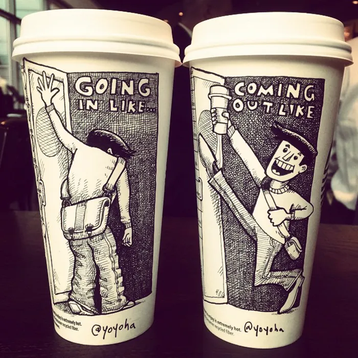 I Got Bored By Blank Coffee Cups, So I Started Drawing Comics On Them