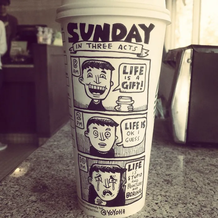 I Got Bored By Blank Coffee Cups, So I Started Drawing Comics On Them