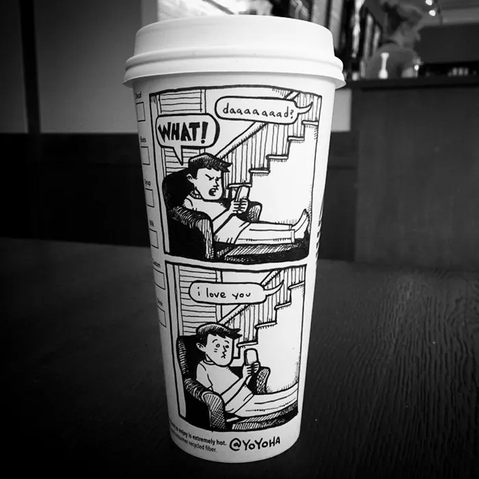 I Got Bored By Blank Coffee Cups, So I Started Drawing Comics On Them