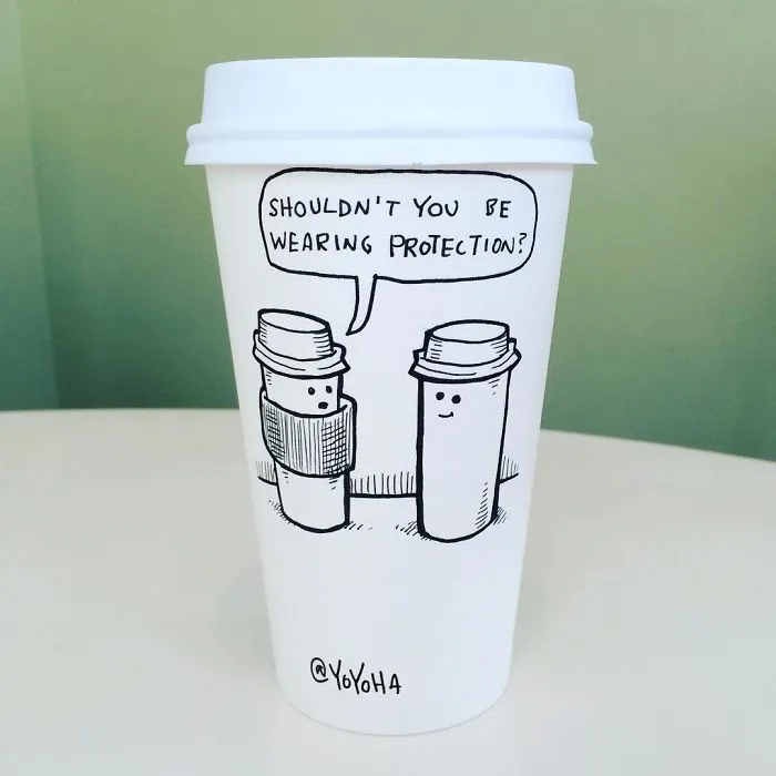 I Got Bored By Blank Coffee Cups, So I Started Drawing Comics On Them