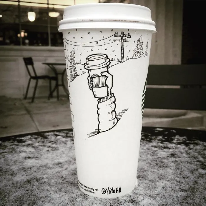 I Got Bored By Blank Coffee Cups, So I Started Drawing Comics On Them