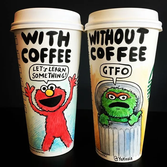 I Got Bored By Blank Coffee Cups, So I Started Drawing Comics On Them