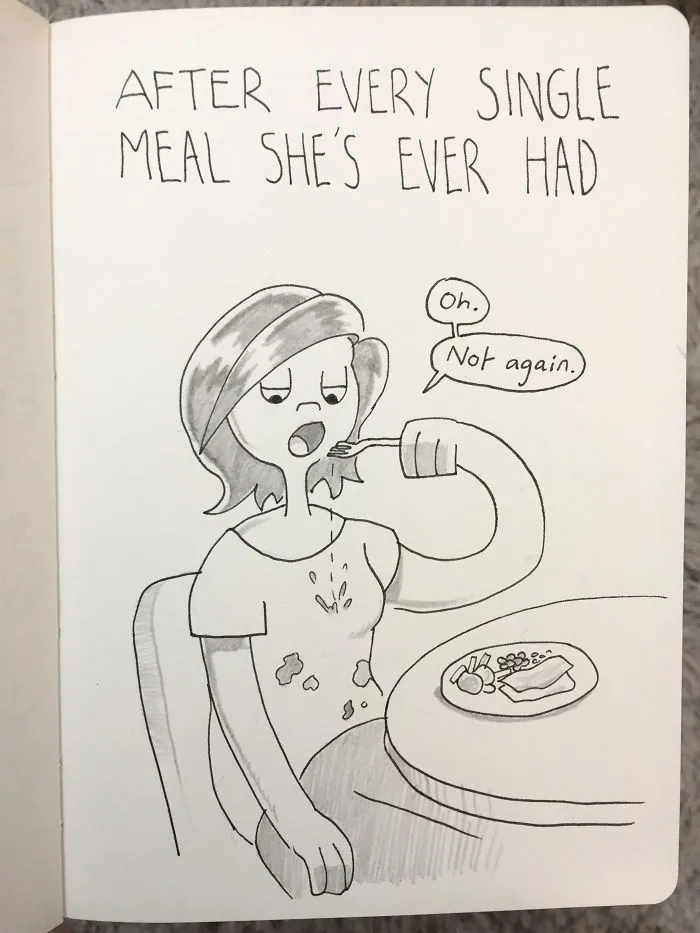 Kellie Drops Food On Herself Literally Every Mealtime, And Is Still Surprised Each Time It Happens