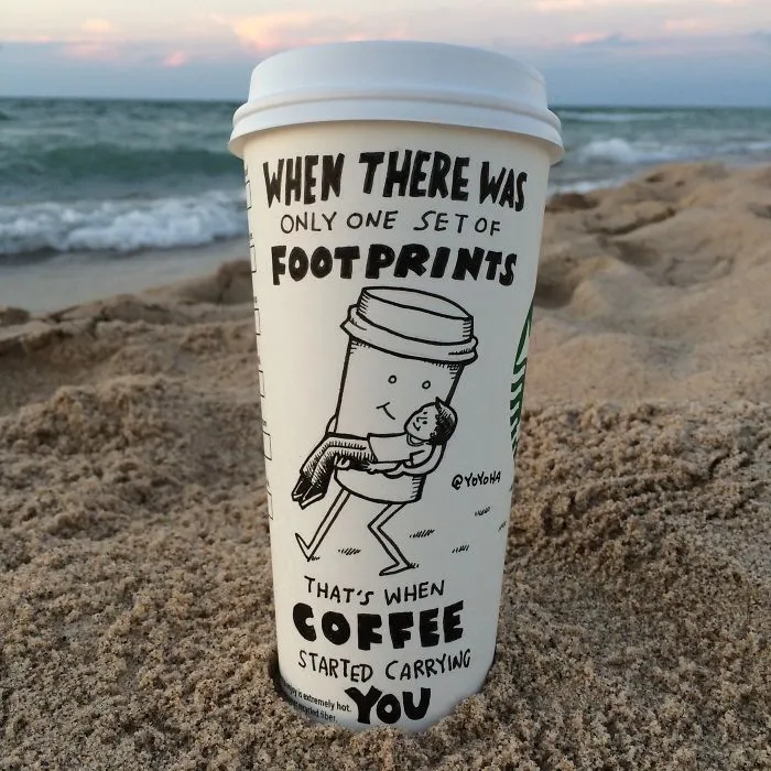 I Got Bored By Blank Coffee Cups, So I Started Drawing Comics On Them
