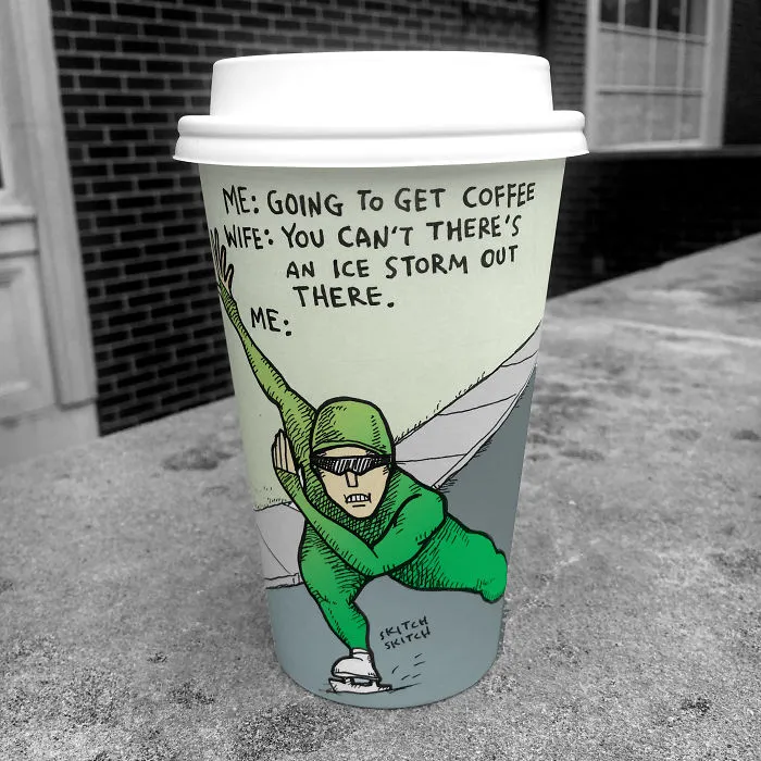 I Got Bored By Blank Coffee Cups, So I Started Drawing Comics On Them