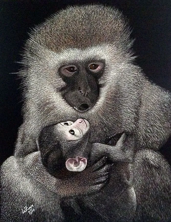 I Felt The Love When I Saw This Photo - Could Not Resist Adding A Little Of My Own To It And Here It Is - But Not With Me Any Longer - It Is Somewhere In One Of The States I'm Sure In A Loving Home Too! See Www.luzimmscratchart.com