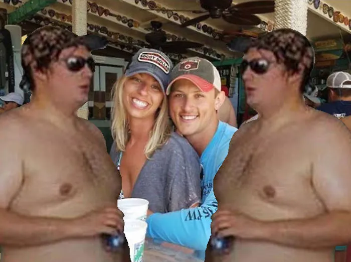 Couple Asks Internet To Photoshop Out Shirtless Guy From Engagement Photo, Regrets It Immediately