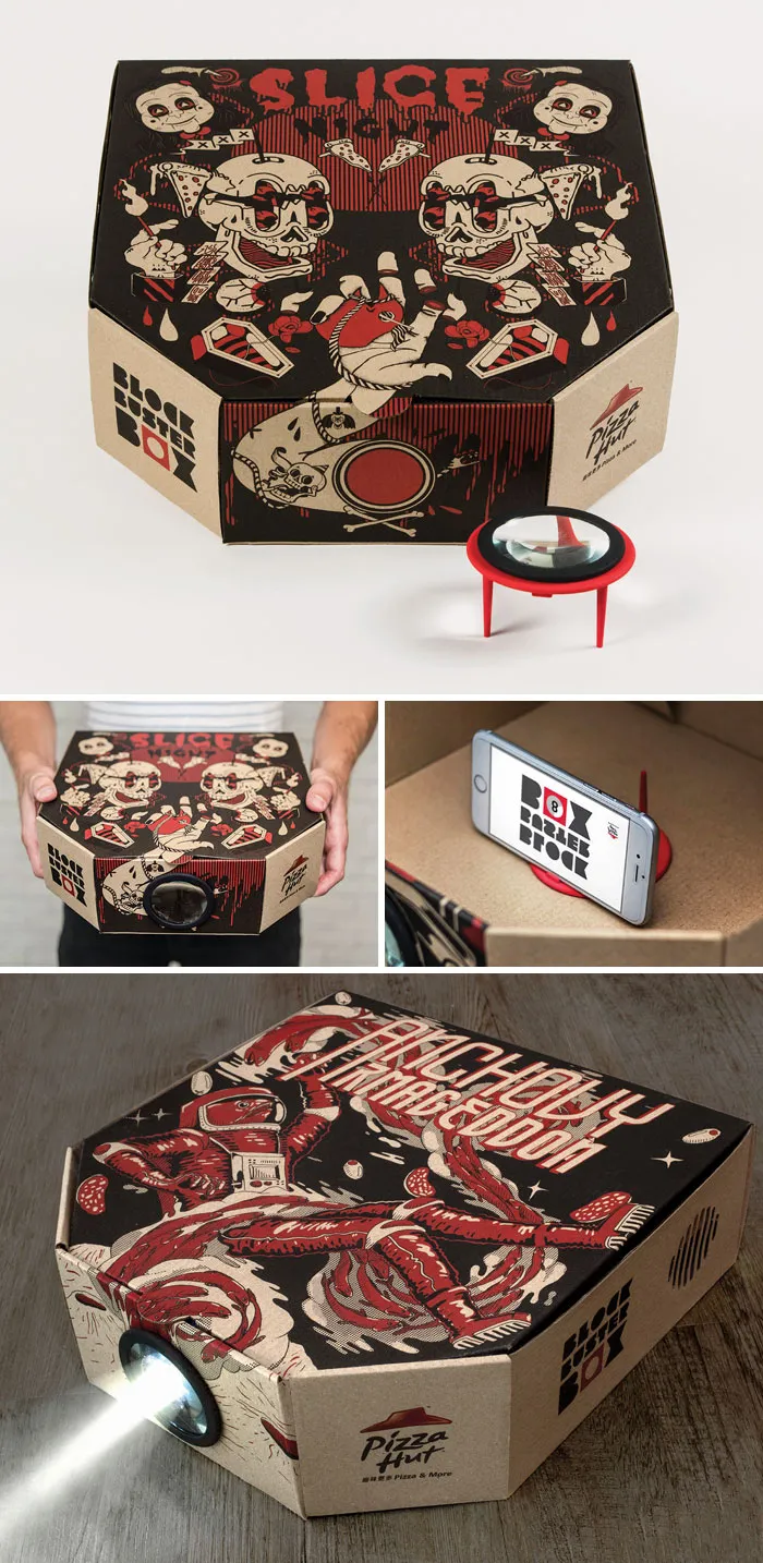 Caja de pizza que se convierte en proyector