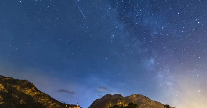 Milk Way, Lightning And Meteor Over Neuschwanstein Castle Early This Morning