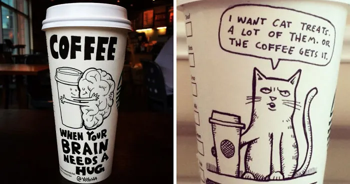 I Got Bored By Blank Coffee Cups, So I Started Drawing Comics On Them