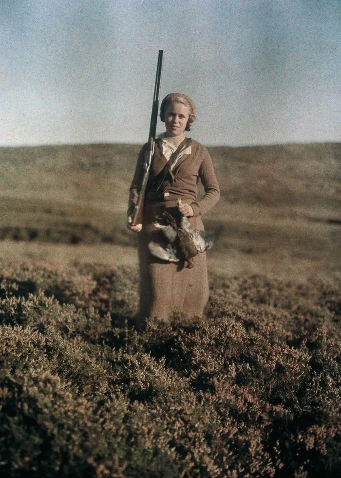 Eva Poses After A Successful Hunt In Scotland,  C. 1920