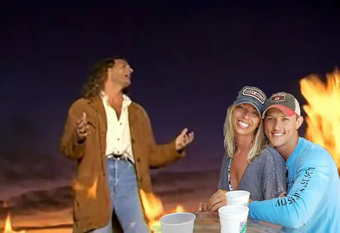 Couple Asks Internet To Photoshop Out Shirtless Guy From Engagement Photo, Regrets It Immediately