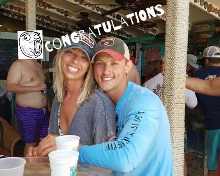 Couple Asks Internet To Photoshop Out Shirtless Guy From Engagement Photo, Regrets It Immediately