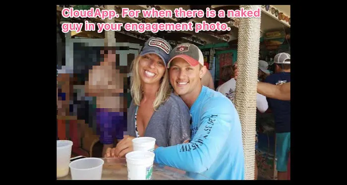 Couple Asks Internet To Photoshop Out Shirtless Guy From Engagement Photo, Regrets It Immediately