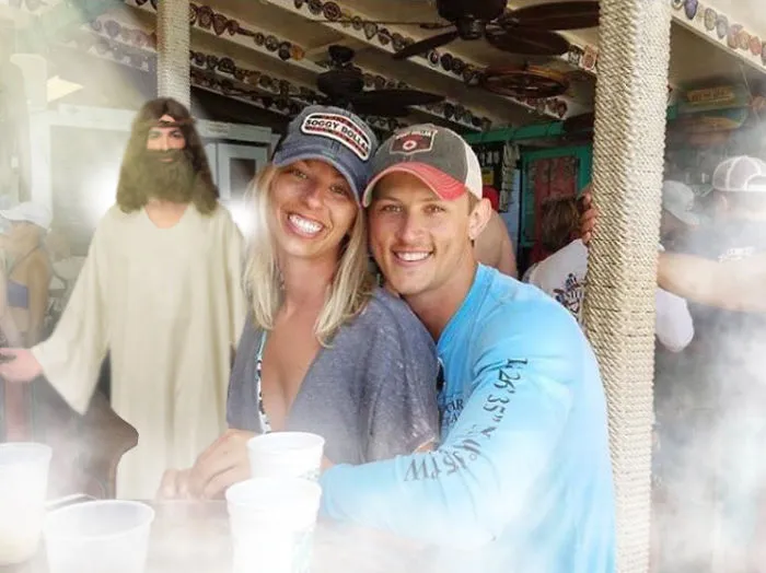 Couple Asks Internet To Photoshop Out Shirtless Guy From Engagement Photo, Regrets It Immediately