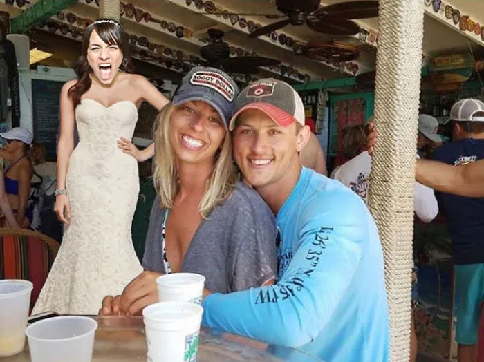 Couple Asks Internet To Photoshop Out Shirtless Guy From Engagement Photo, Regrets It Immediately