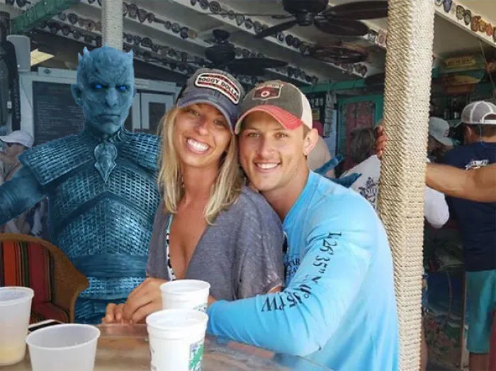 Couple Asks Internet To Photoshop Out Shirtless Guy From Engagement Photo, Regrets It Immediately