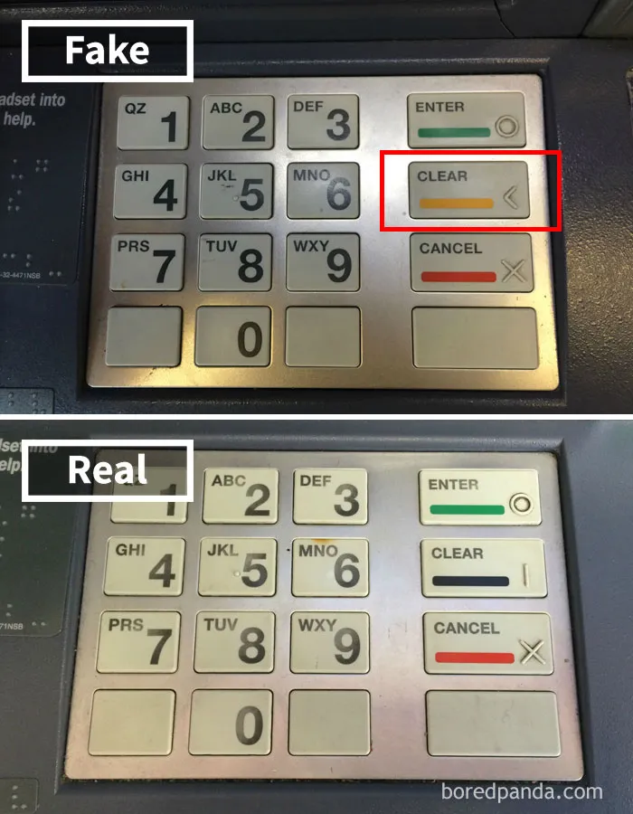 How To Spot An ATM Skimmer: Button Color Is Changed (This Particular ATM Had Black Button Before)