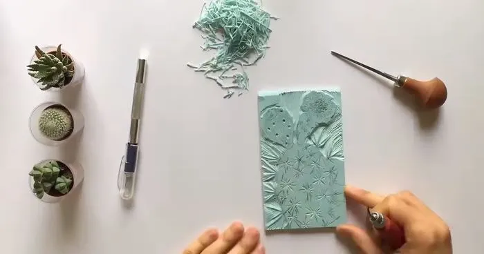 I'm Carving And Printing A Cactus Stamp, You Can Watch The Whole Process