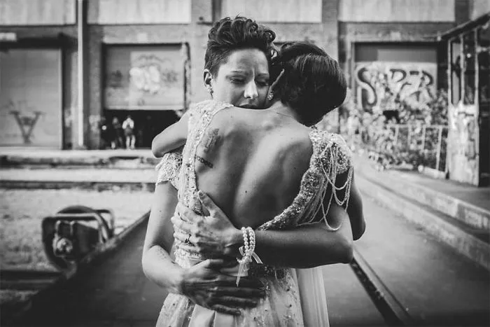 Two women hugging 