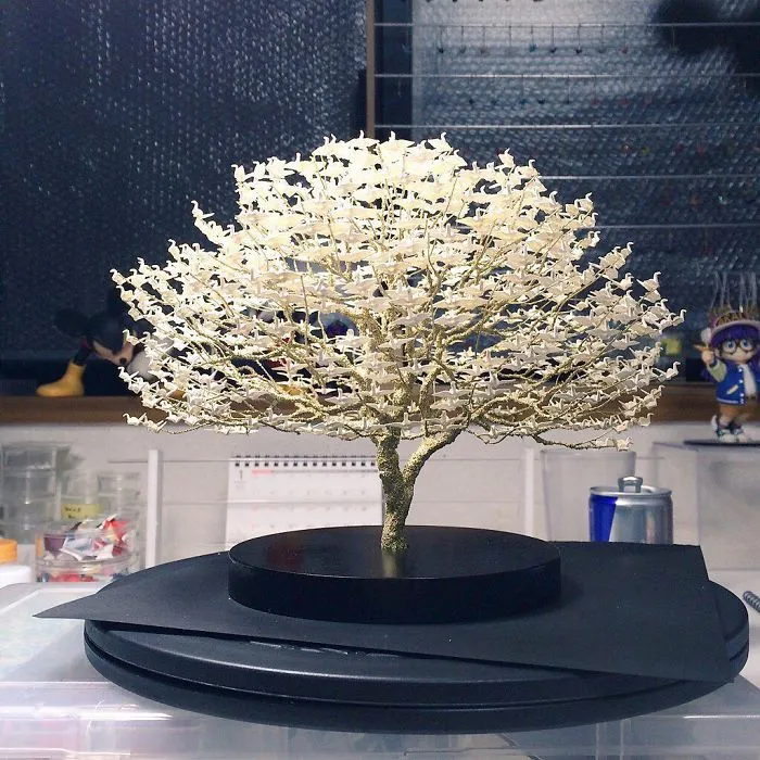 1000s Of Miniature Origami Cranes Turned Into Incredible Bonsai Trees By Naoki Onogawa