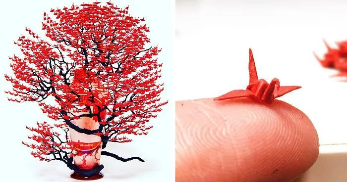 1000s Of Miniature Origami Cranes Turned Into Incredible Bonsai Trees By Naoki Onogawa