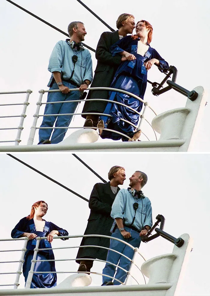 Man humorously replaces actor in iconic movie scene, showcasing Photoshop battle creativity.