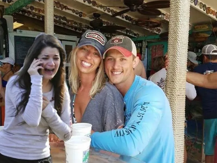 Couple Asks Internet To Photoshop Out Shirtless Guy From Engagement Photo, Regrets It Immediately