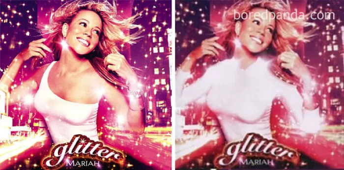 Comparison of "Glitter" album cover, showing differences in the West and Middle-East versions.