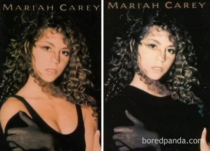 Album cover comparison highlighting differences in product presentation between the West and Middle-East.