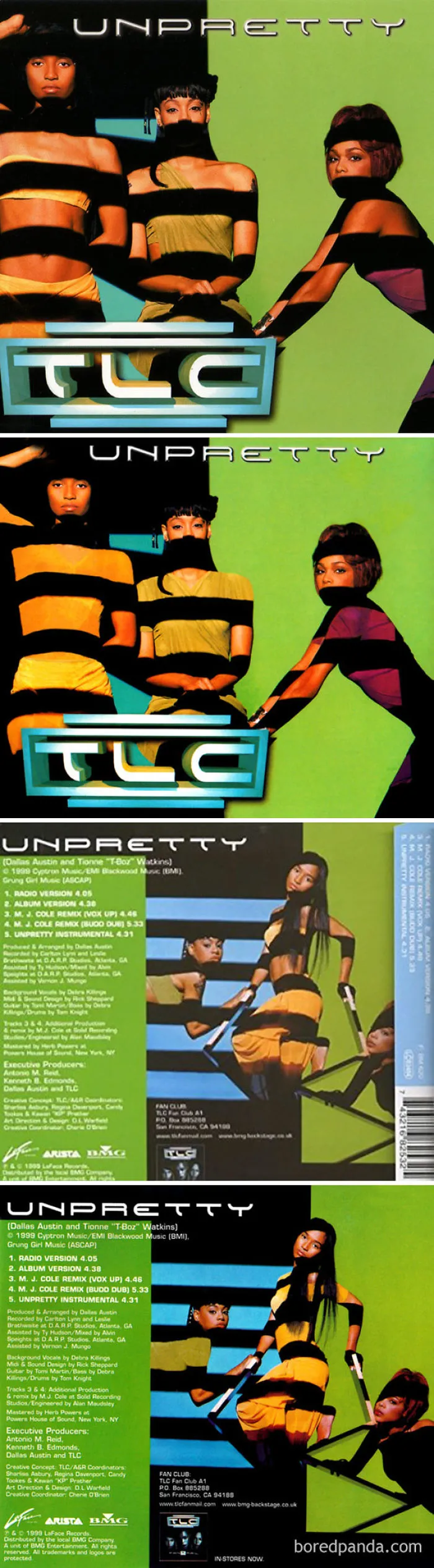 TLC album cover showing Western and Middle-East product variations of "Unpretty" design.
